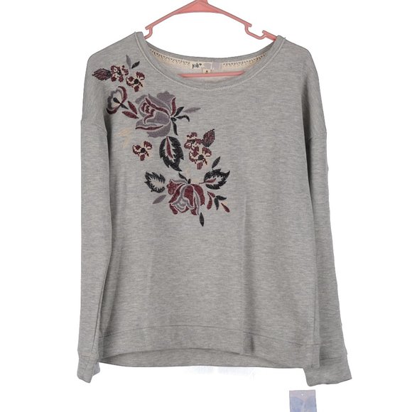 Jolt Sweaters - Jolt Gray Floral Embroidered Sweatshirt Medium NWT